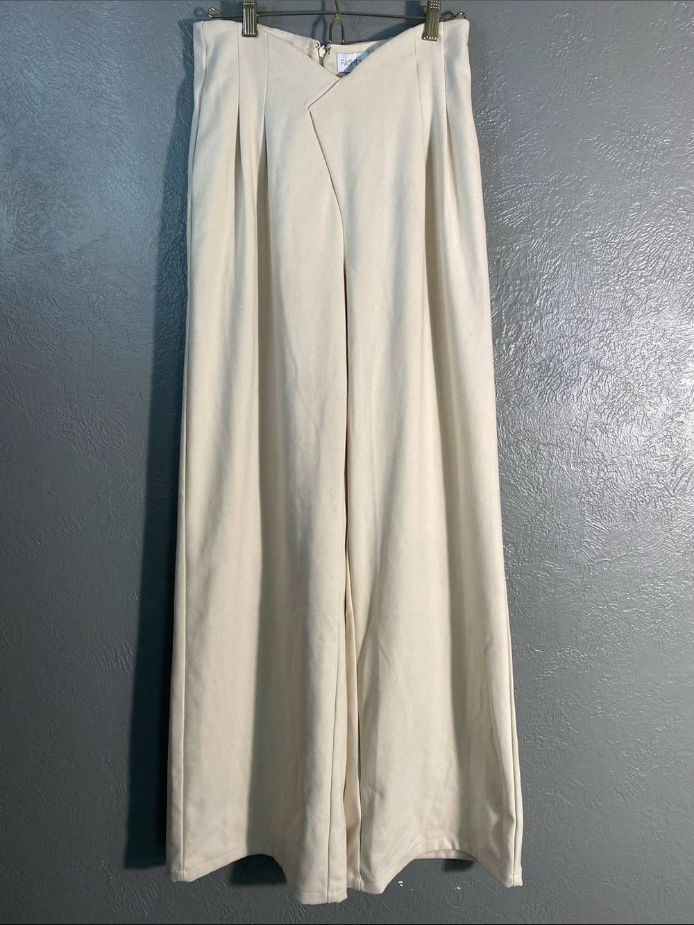 Fashion Nova Wrap Front Wide Leg Trousers Medium Cream High Rise Palazzo Pants